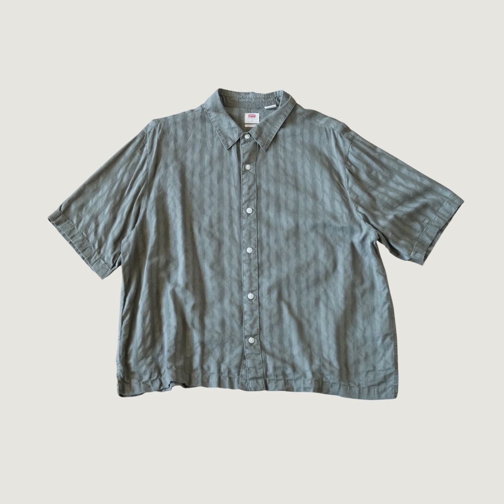 Levi's Lama Boxy Shirt Mulled Basil Green Textured Stripe Short Sleeve Large L